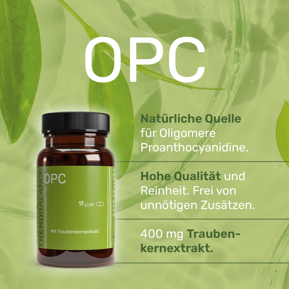 OPC Natürliche Quelle. Hohe Qualität. 400 mg Traubenkernextrakt. 